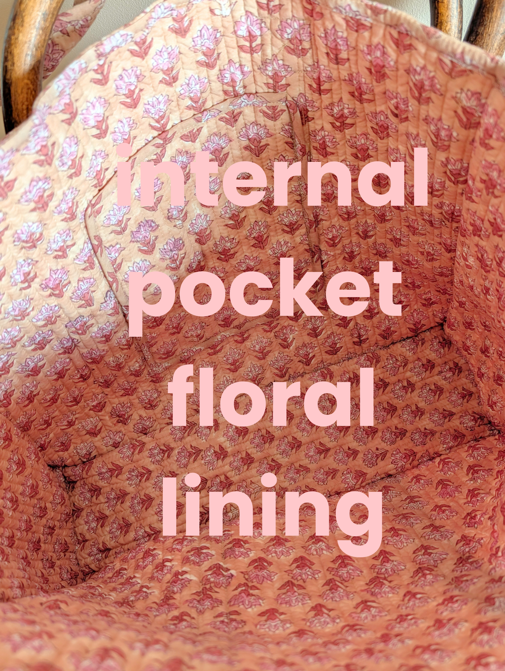 beige and pink floral tote bag