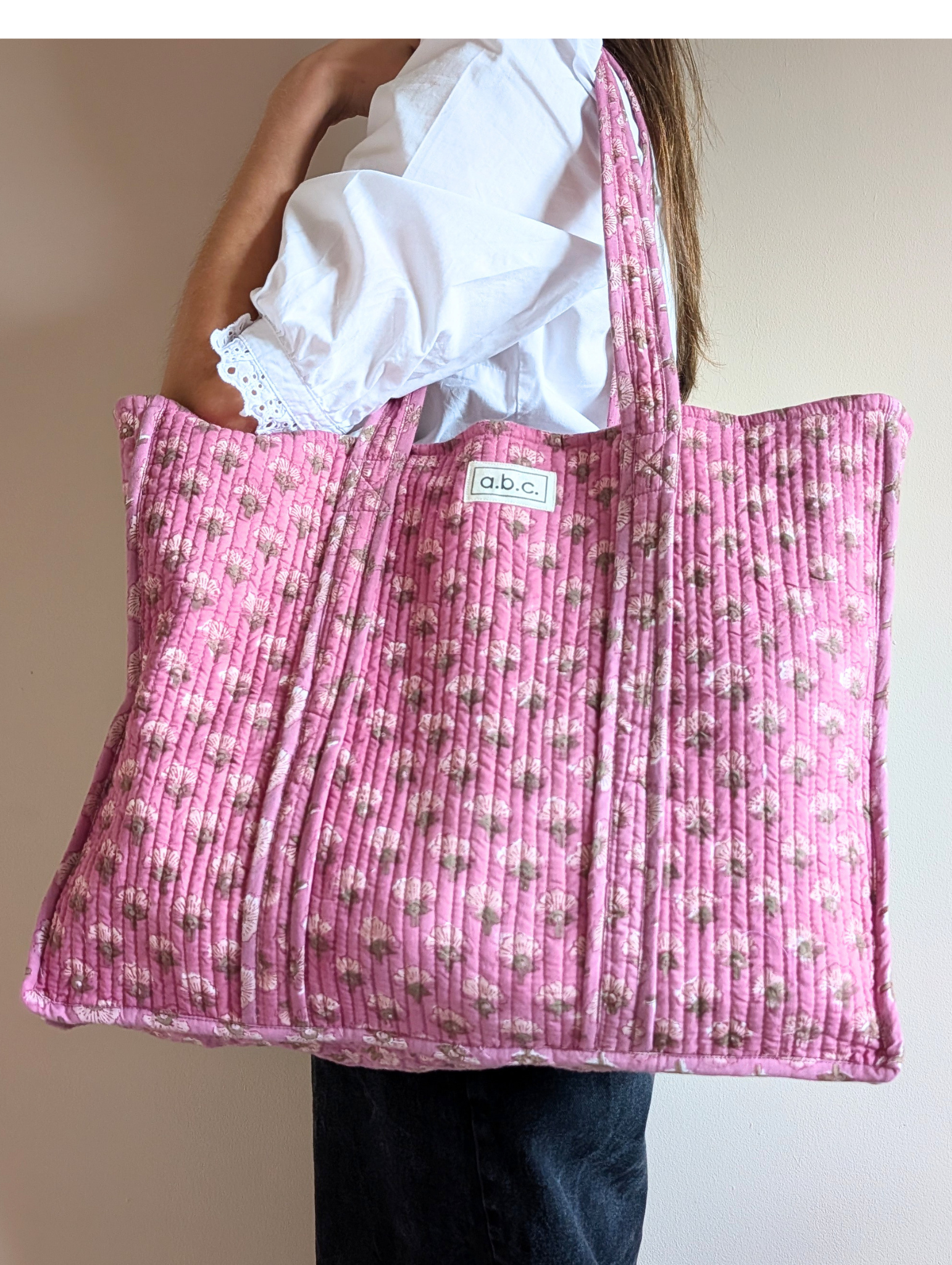 pink floral tote bag