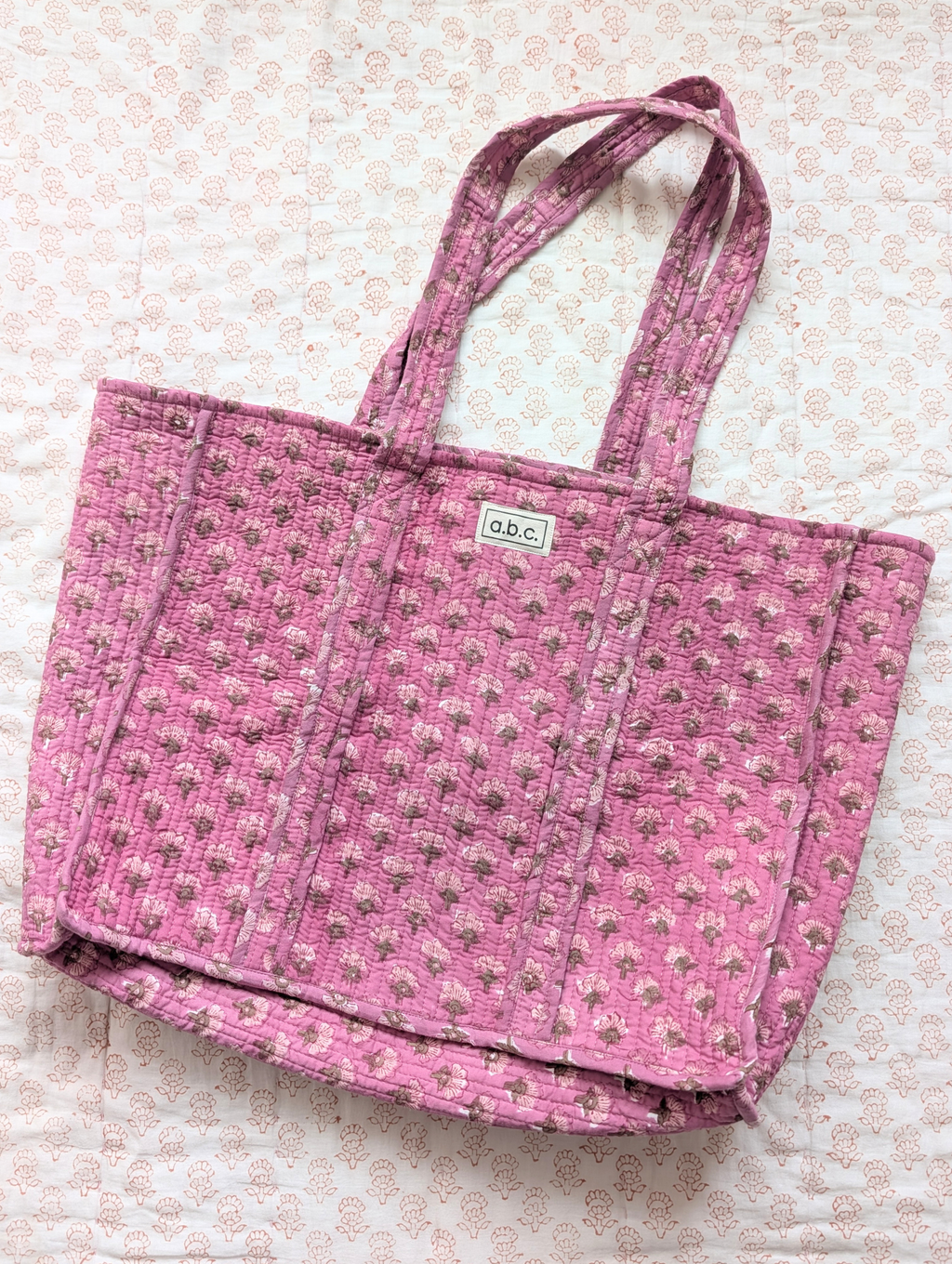 pink floral tote bag