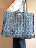 navy floral tote bag
