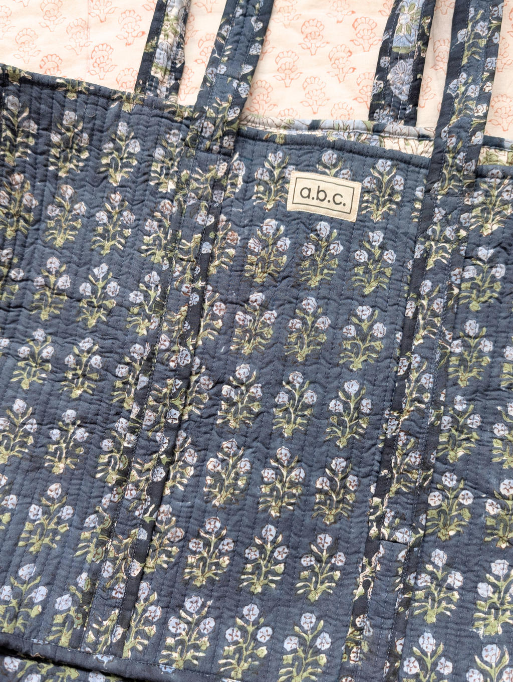 navy floral tote bag
