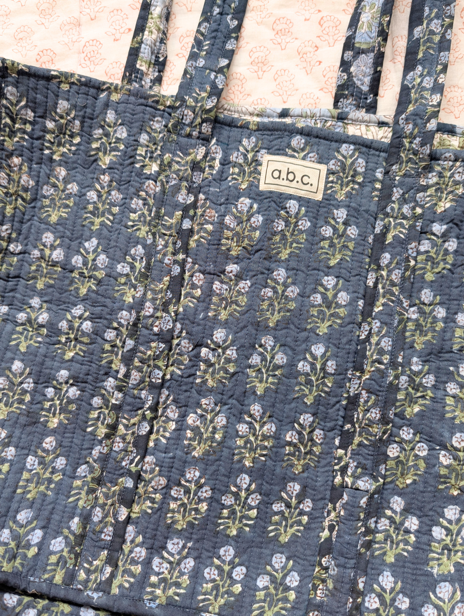 navy floral tote bag