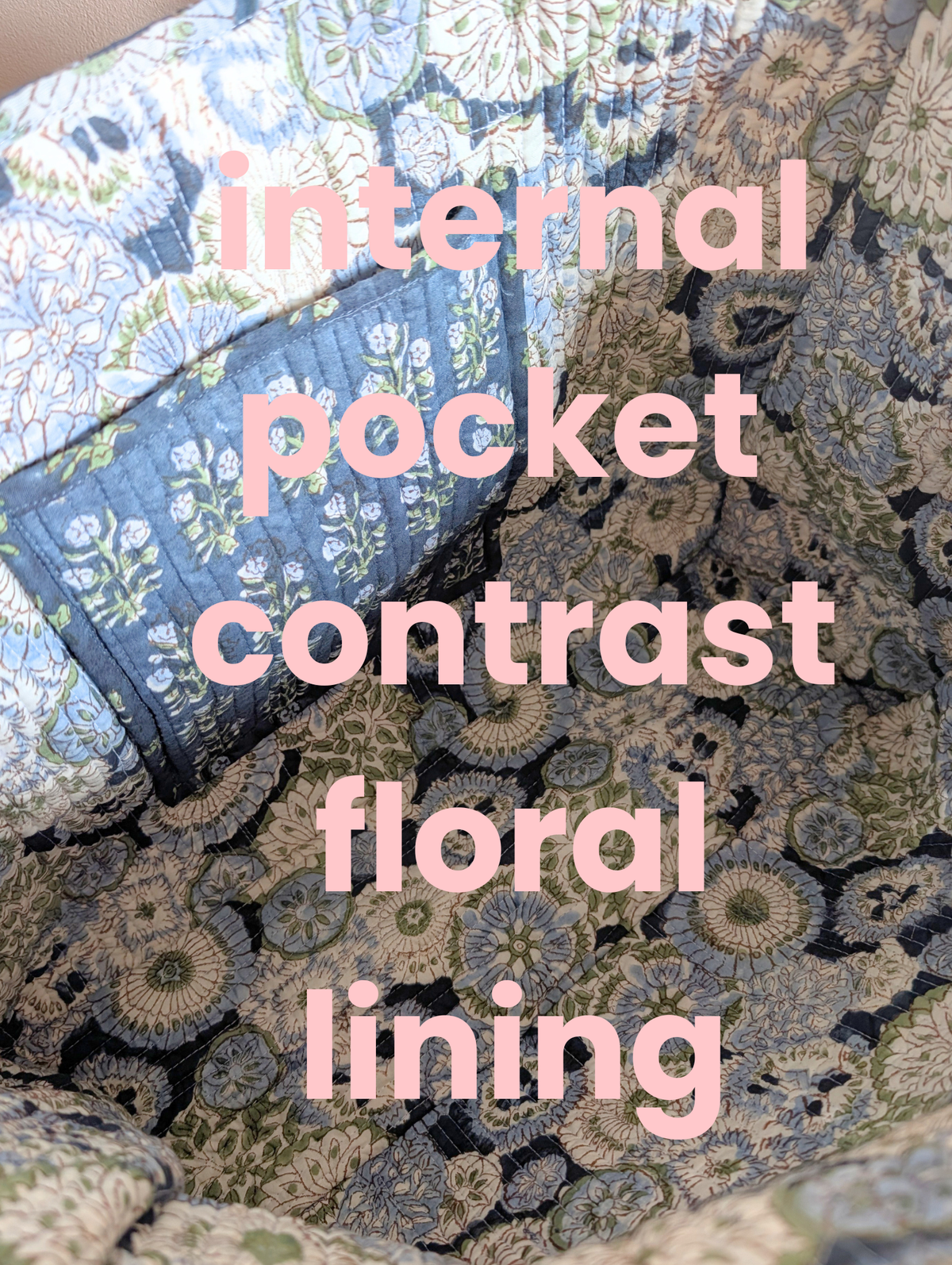 navy floral tote bag