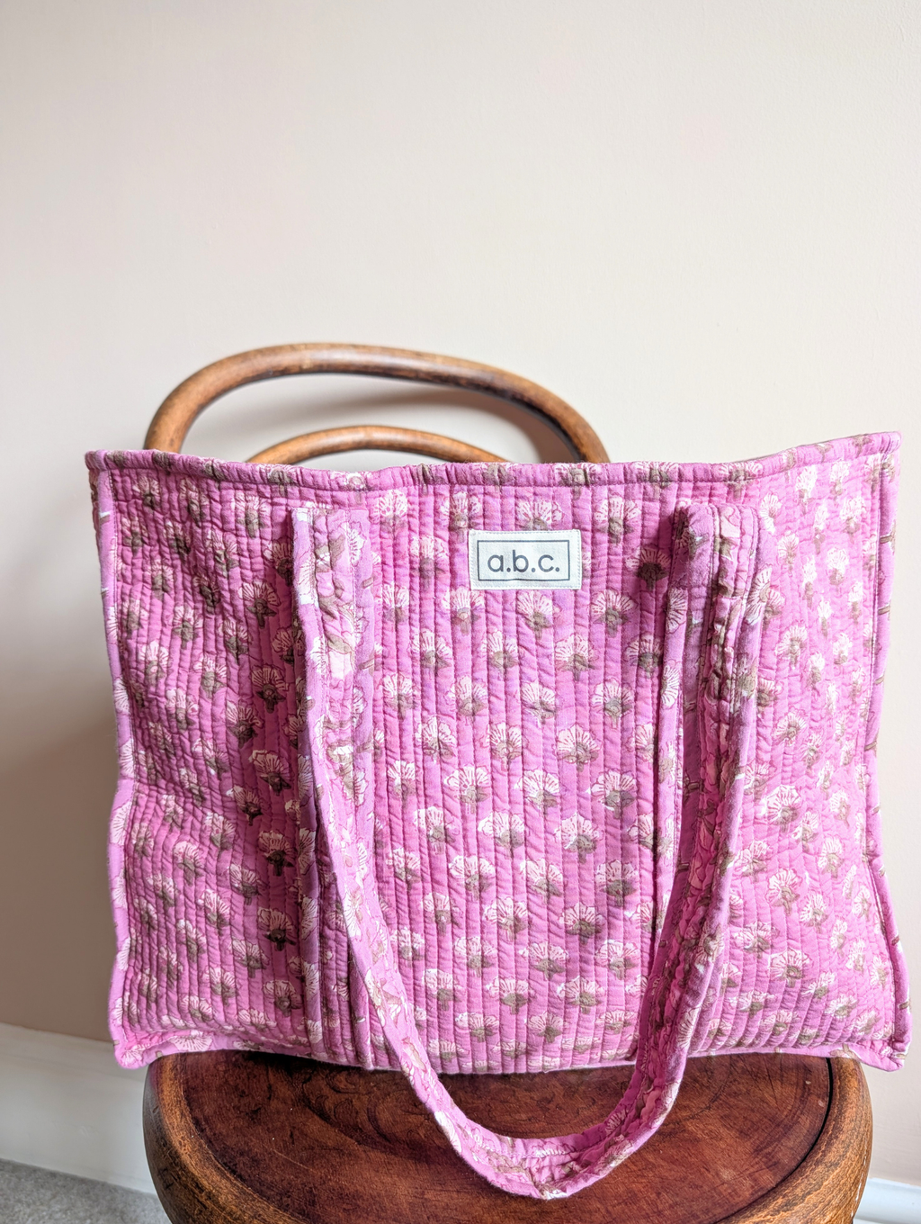 pink floral tote bag