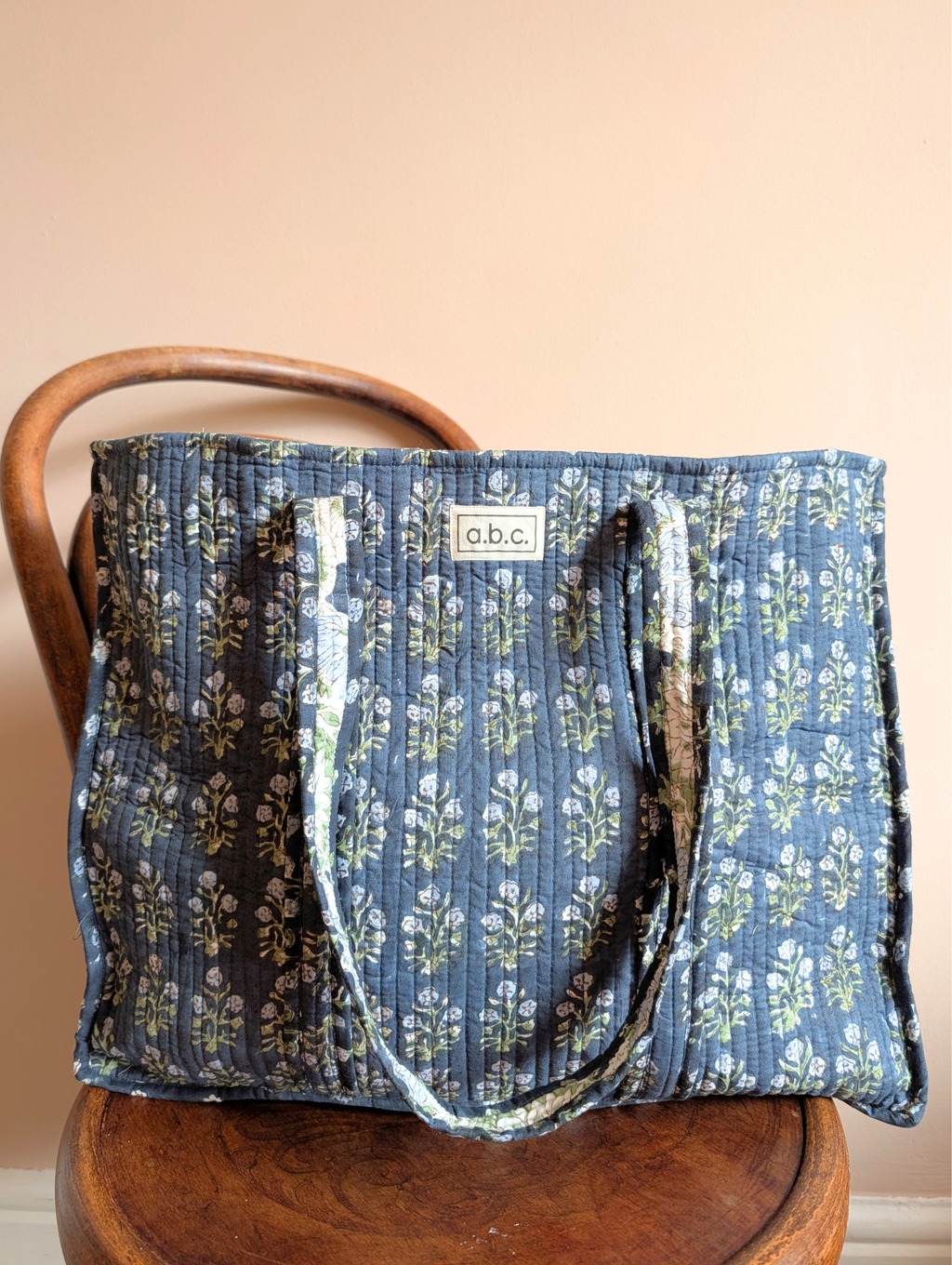 navy floral tote bag